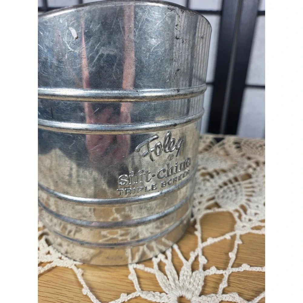 Vintage Foley Sift-Chine Triple Screen Flour Sifter Galvanized Metal Farmhouse